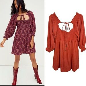Free People This Is Everything Rust Mini Dress Sz XS Cottagecore Whimsical Y2K